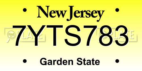 7YTS783 New Jersey License Plate