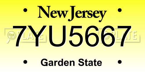 7YU5667 New Jersey License Plate