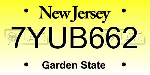 7YUB662 New Jersey License Plate