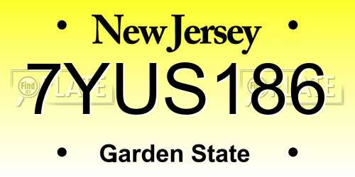 7YUS186 New Jersey License Plate