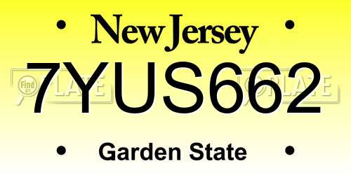 7YUS662 New Jersey License Plate