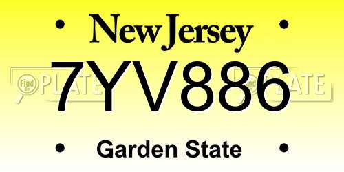 7YV886 New Jersey License Plate