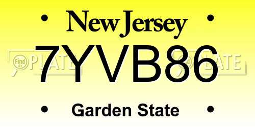 7YVB86 New Jersey License Plate
