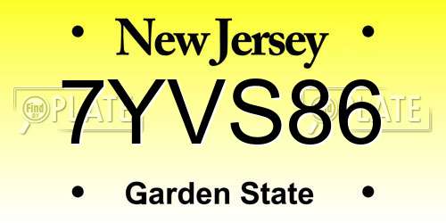7YVS86 New Jersey License Plate