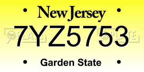 7YZ5753 New Jersey License Plate