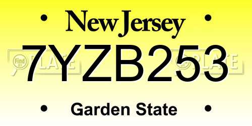 7YZB253 New Jersey License Plate