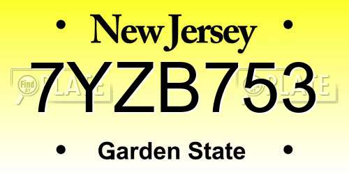 7YZB753 New Jersey License Plate