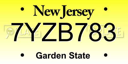 7YZB783 New Jersey License Plate