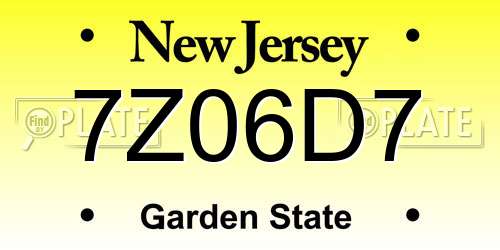 7Z06D7 New Jersey License Plate