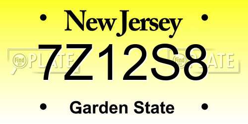 7Z12S8 New Jersey License Plate