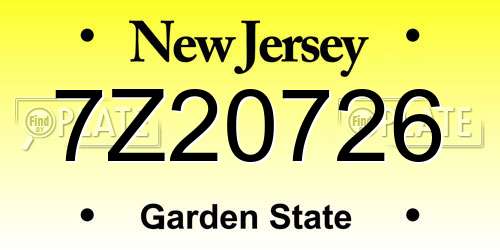 7Z20726 New Jersey License Plate