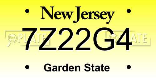 7Z22G4 New Jersey License Plate