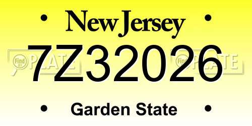 7Z32026 New Jersey License Plate