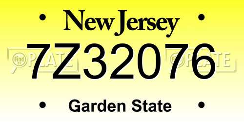 7Z32076 New Jersey License Plate