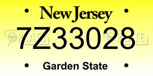 7Z33028 New Jersey License Plate