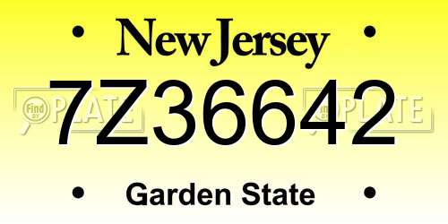 7Z36642 New Jersey License Plate