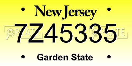 7Z45335 New Jersey License Plate