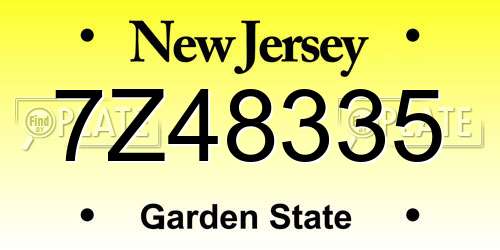 7Z48335 New Jersey License Plate
