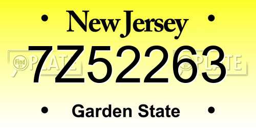 7Z52263 New Jersey License Plate