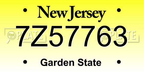 7Z57763 New Jersey License Plate