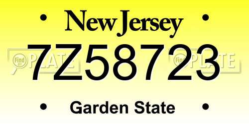 7Z58723 New Jersey License Plate