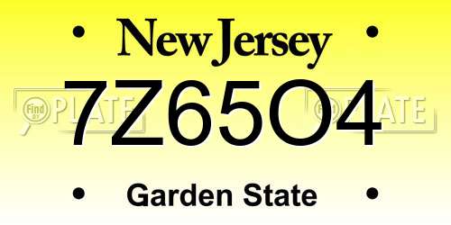 7Z65O4 New Jersey License Plate