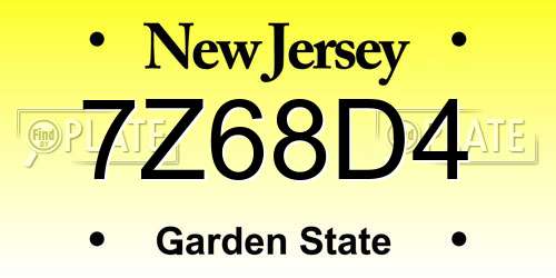 7Z68D4 New Jersey License Plate