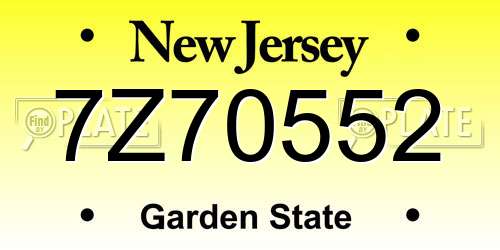 7Z70552 New Jersey License Plate