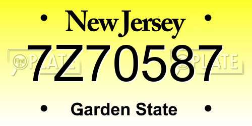 7Z70587 New Jersey License Plate