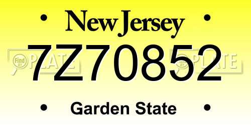 7Z70852 New Jersey License Plate