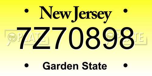 7Z70898 New Jersey License Plate