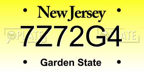 7Z72G4 New Jersey License Plate