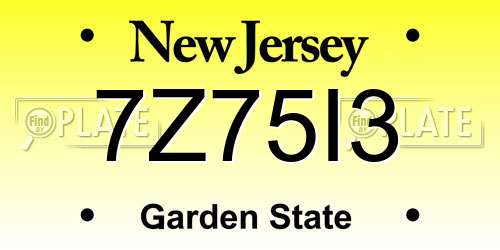 7Z75I3 New Jersey License Plate