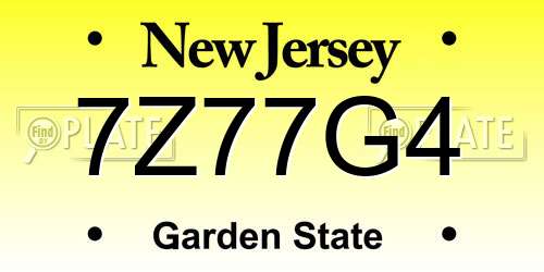 7Z77G4 New Jersey License Plate