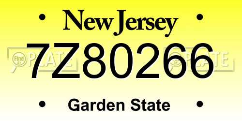 7Z80266 New Jersey License Plate