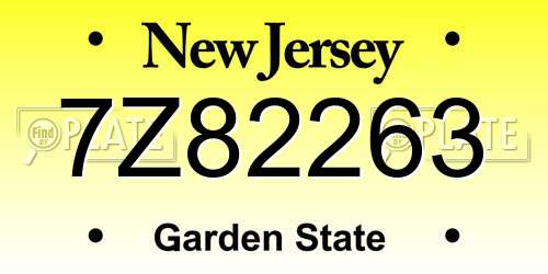 7Z82263 New Jersey License Plate