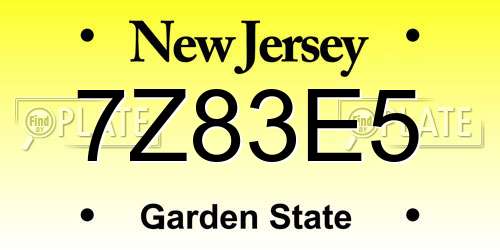 7Z83E5 New Jersey License Plate
