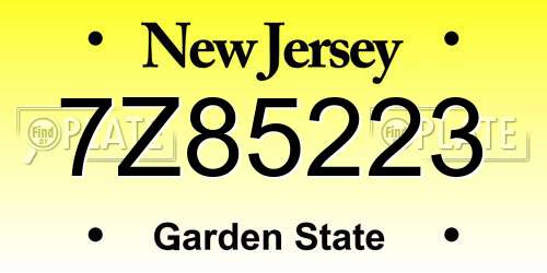 7Z85223 New Jersey License Plate