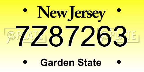 7Z87263 New Jersey License Plate