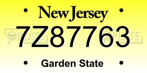 7Z87763 New Jersey License Plate