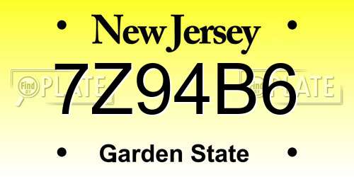 7Z94B6 New Jersey License Plate