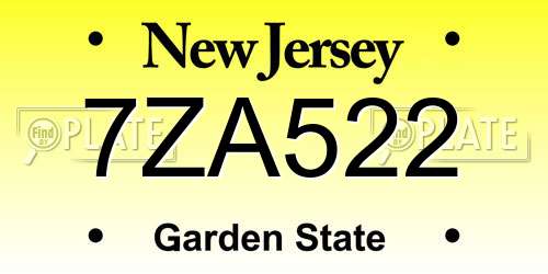 7ZA522 New Jersey License Plate
