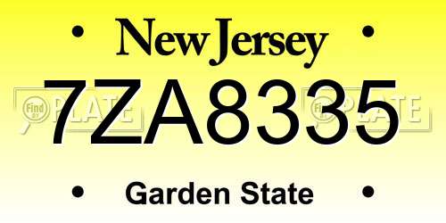 7ZA8335 New Jersey License Plate