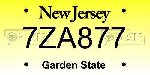 7ZA877 New Jersey License Plate
