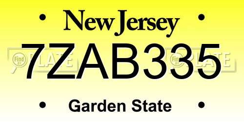 7ZAB335 New Jersey License Plate