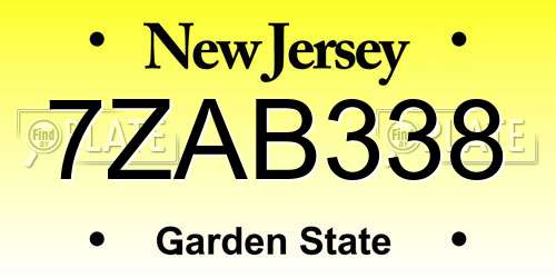 7ZAB338 New Jersey License Plate