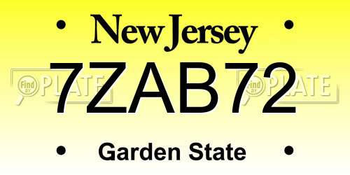 7ZAB72 New Jersey License Plate
