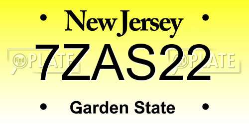 7ZAS22 New Jersey License Plate