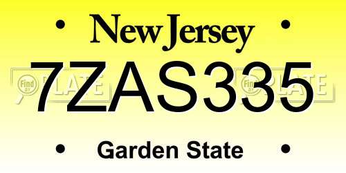 7ZAS335 New Jersey License Plate