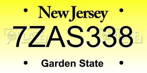 7ZAS338 New Jersey License Plate